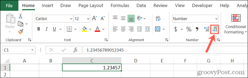 Уменьшить десятичную кнопку в Excel