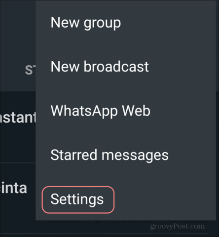 Удалить настройки учетной записи WhatsApp