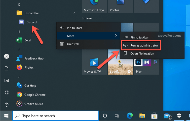 Запуск Discord от имени администратора в Windows 10