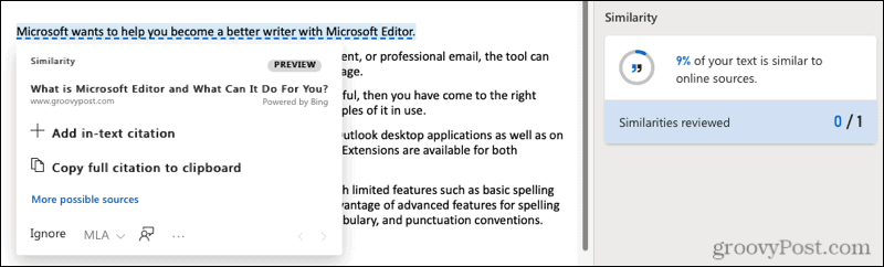 Веб-сходство Microsoft Editor