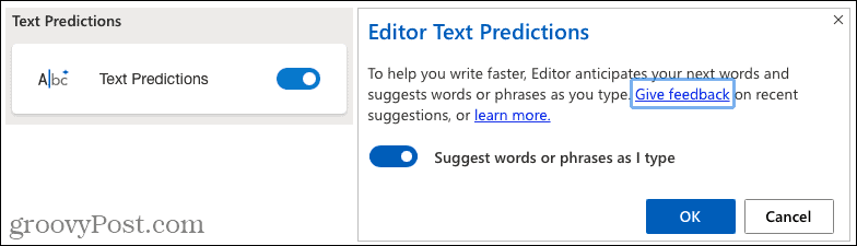 Предсказания текста редактора Microsoft