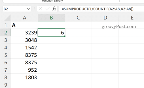 Вычисление общего количества уникальных значений в диапазоне ячеек в Excel