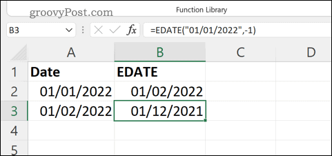 Пример формулы ДАТАМЕС в Excel