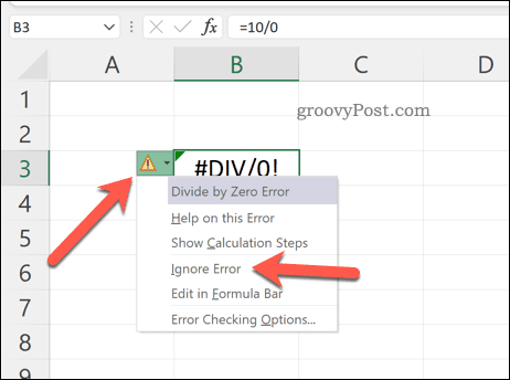 Игнорирование ошибок в Excel