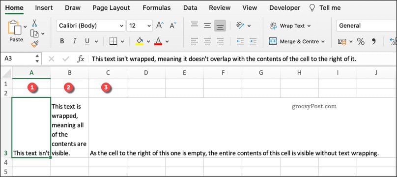 Пример различных форматов переноса текста в Excel