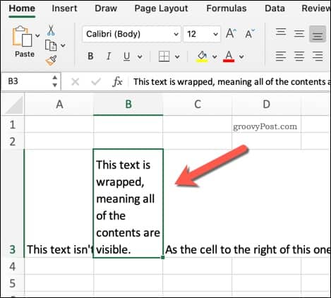 Пример переноса текста в Excel