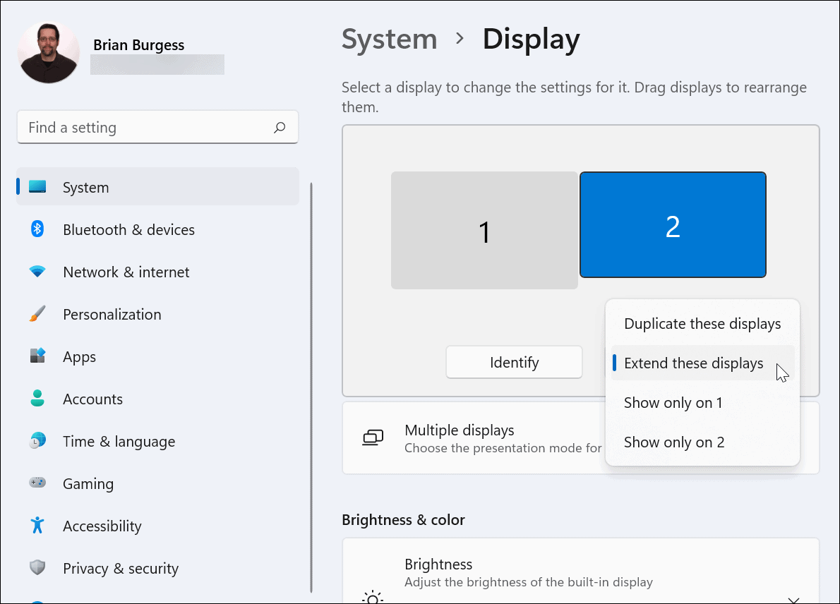 Расширить настройки монитора дисплея Windows 11