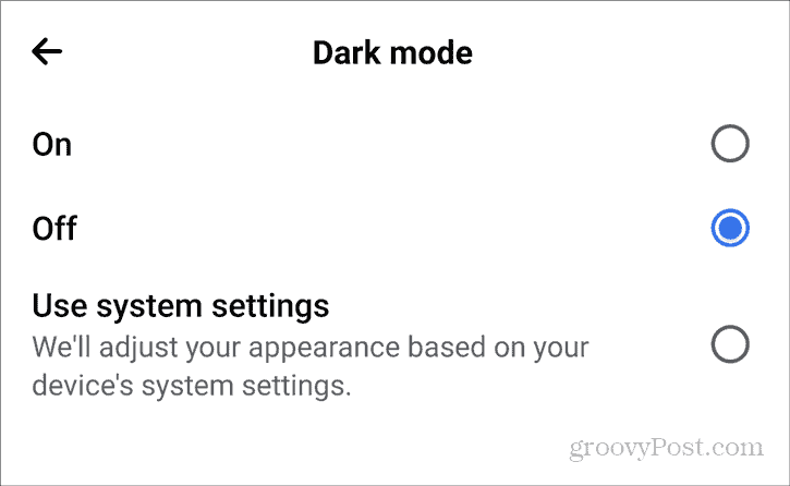 Темный режим Facebook Настройки Android Конфиденциальность Темный режим вкл. выкл.