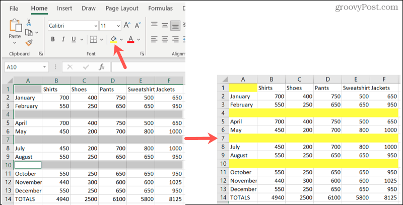 Выделение пустых строк в Excel