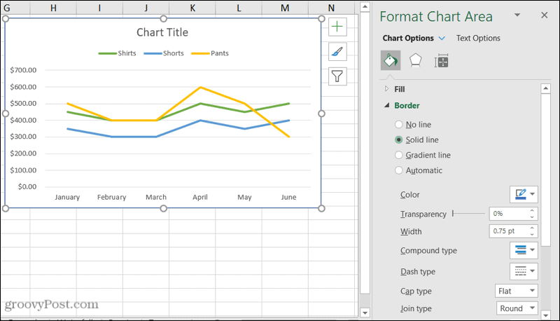 Форматирование боковой панели диаграммы в Excel