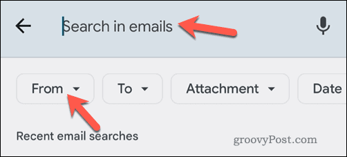 Поиск писем Gmail по электронной почте в мобильном приложении