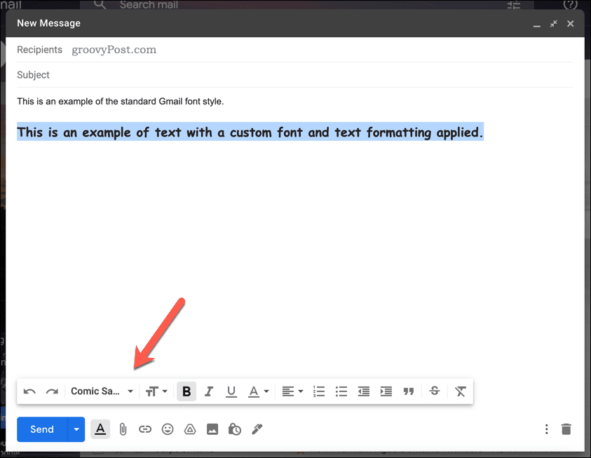 Изменение стиля шрифта в Gmail вручную