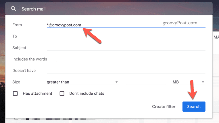 Создание нового правила фильтрации в Gmail