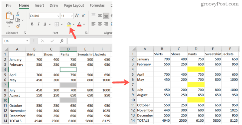 Выделение пробелов в Excel