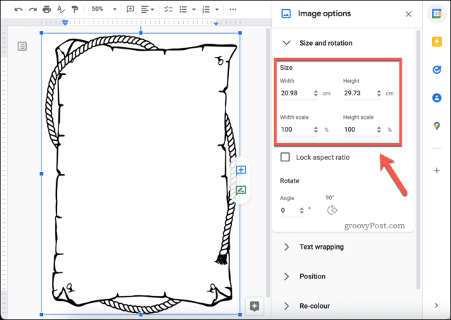 Настройка размера изображения в Google Docs