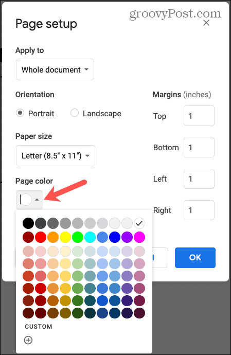 Цвет страницы Документов Google