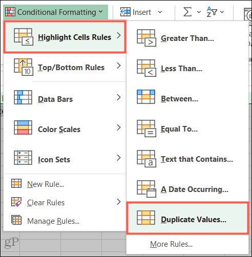 Выделите правила ячеек, повторяющиеся значения в Excel