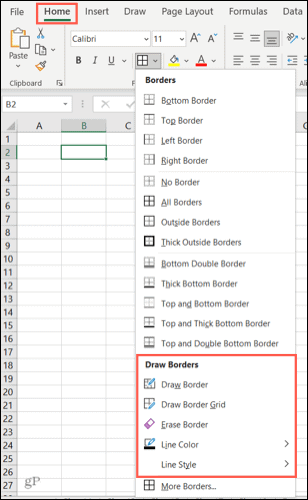 Параметры границы в Excel