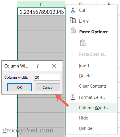Увеличить ширину столбца в Excel