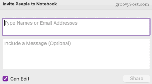 Общий доступ к записной книжке в OneNote на Mac