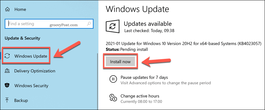 Установка новых обновлений Windows