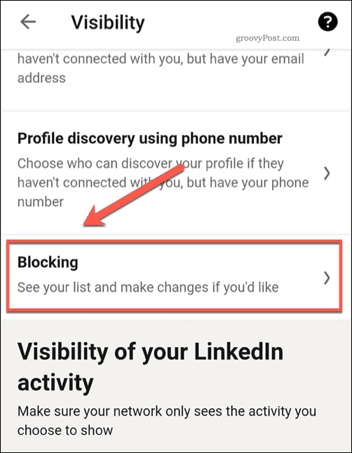 Меню настроек заблокированных пользователей LinkedIn