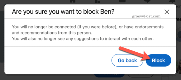 Подтверждение блокировки в LinkedIn