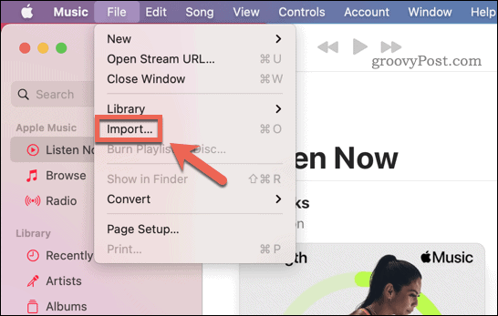 Возможность импортировать музыку в приложение «Музыка» на Mac