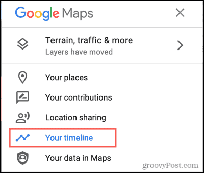 Меню Google Maps, ваша хронология