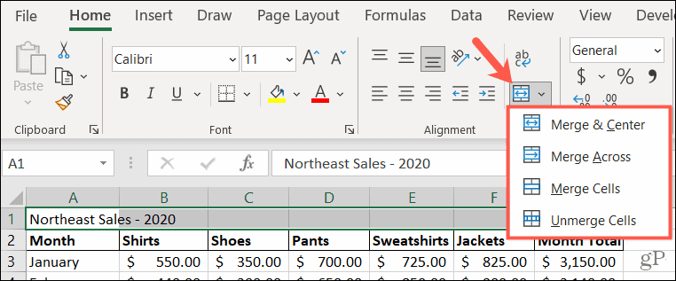 Параметры слияния в Excel