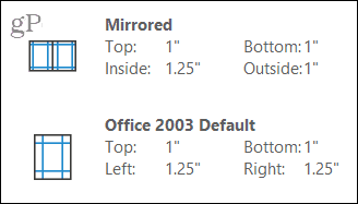 Зеркальные поля и поля Office 2003