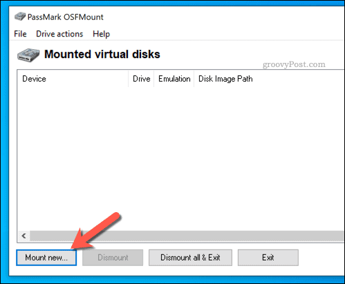 Монтирование нового виртуального диска в OSFMount