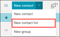 Выберите Новый список контактов.