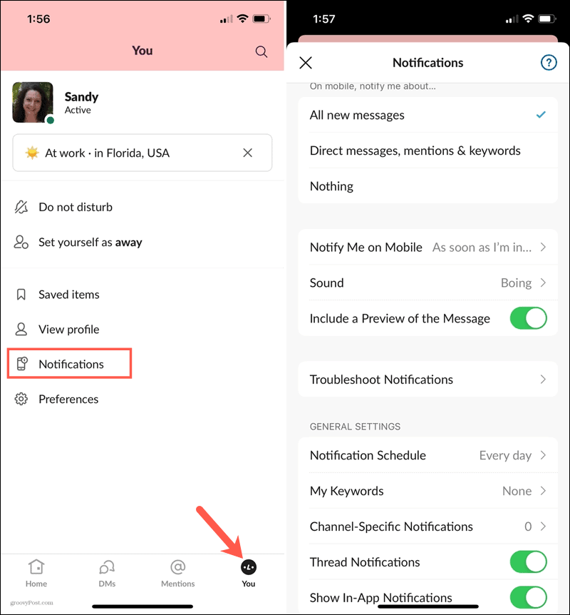 Уведомления в Slack на мобильном устройстве
