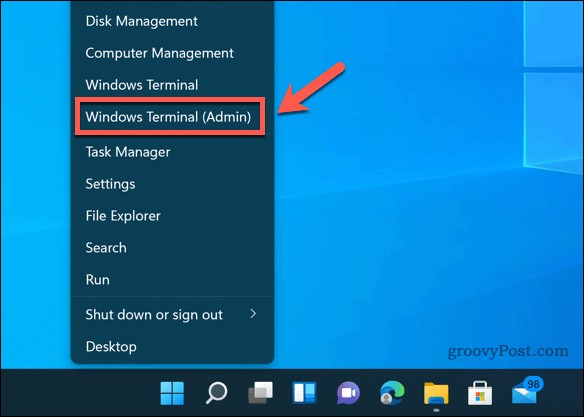 Открытие терминала Windows в Windows 11