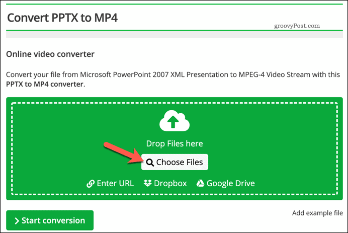 Загрузка файла для конвертации из PPTX в видео онлайн