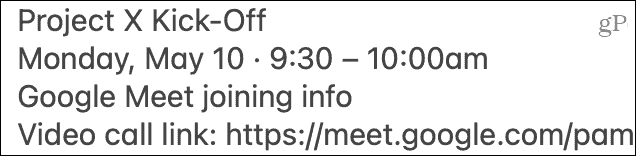 Вставить приглашение Google Meet
