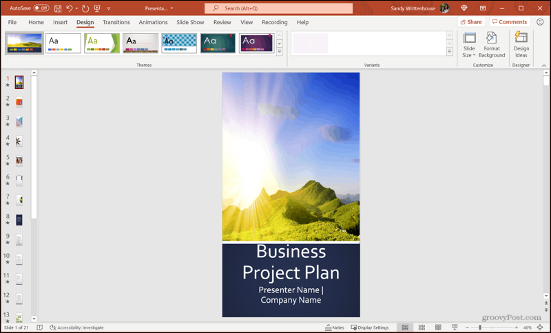 Портретная ориентация слайдов в PowerPoint для Windows