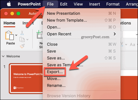 Экспорт презентации PowerPoint в виде видео на Mac