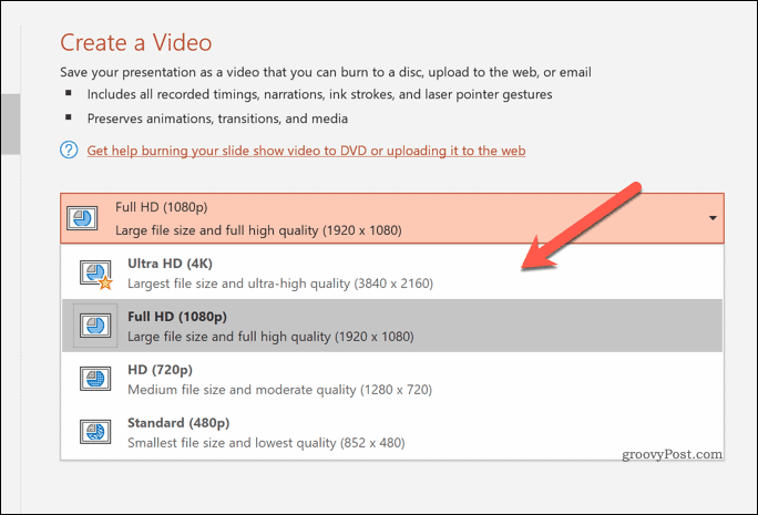 Определение качества экспортируемых видео в PowerPoint