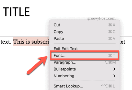 Доступ к меню параметров шрифтов в Powerpoint на Mac