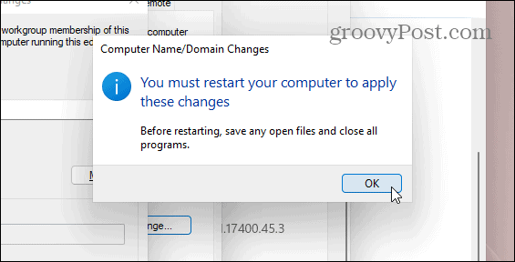 Перезагрузите компьютер с Windows 11, чтобы изменить имя