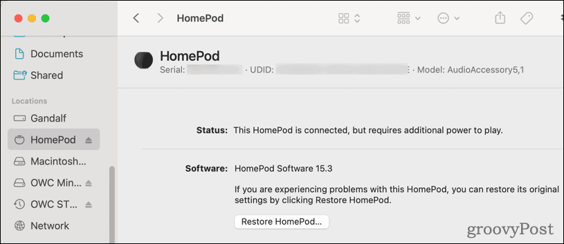 Восстановить HomePod из macOS
