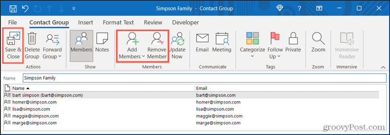 Изменить группу контактов в Outlook