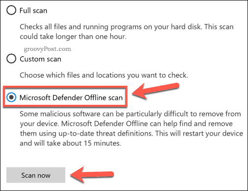 Планирование сканирования загрузки Microsoft Defender в Windows.