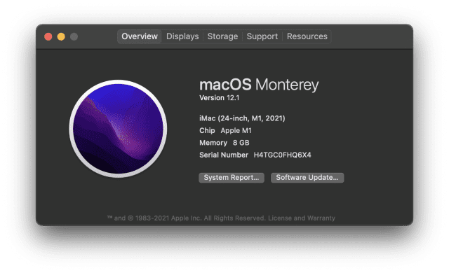 Страница «Об этом Mac» на iMac M1