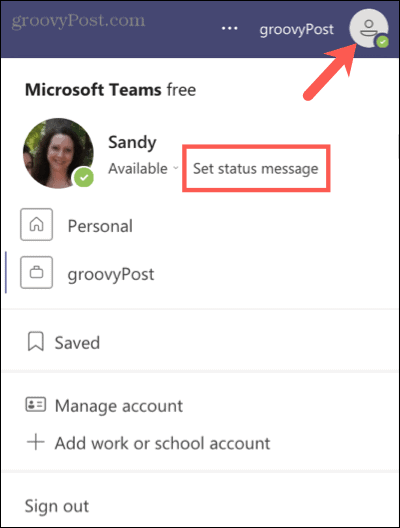 Установите сообщение о состоянии в Microsoft Teams