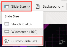 Нажмите «Размер слайда», «Пользовательский размер слайда».