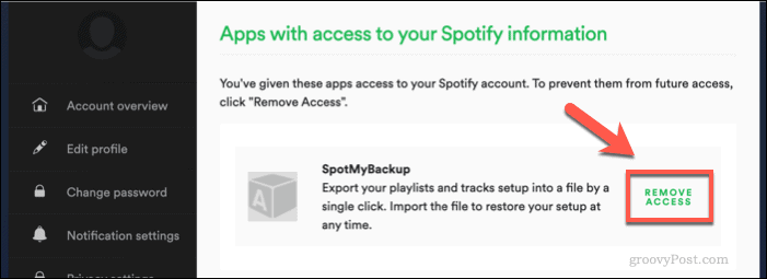 Отзыв доступа SpotMyBackup к Spotify