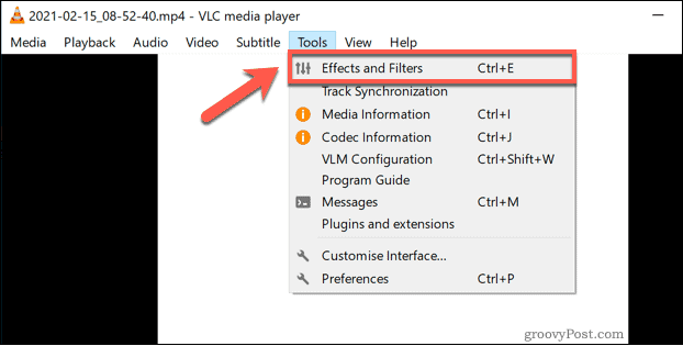Доступ к меню эффектов и фильтров VLC в Windows